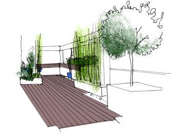 vista propuesta COLOR1 Reforma de una terraza con diseño de madera de exterior y bambú