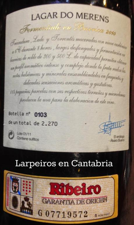 Vino Blanco Lagar do Merens 2010 Fermentado en Barrica: Bien ensamblado