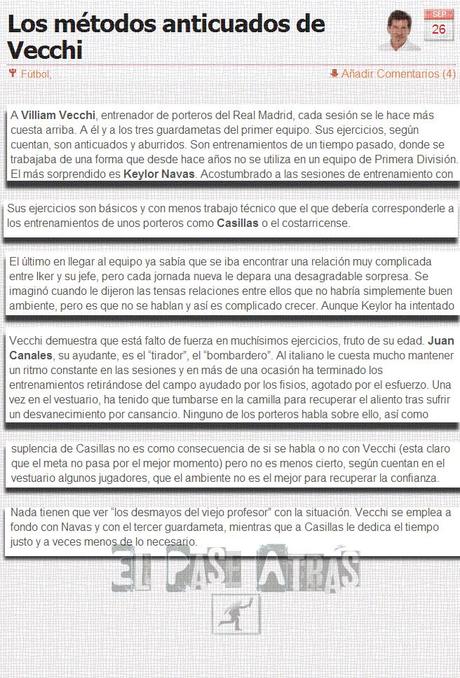 Muy fuerte el artículo que le dedica Iñaki Cano a Vecchi (entrenador de porteros R.Madrid)