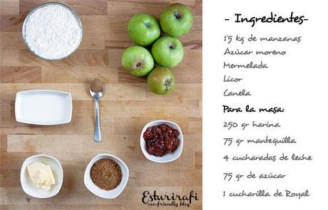 Para hacer la tarta de manzana necesitarás 1,5 kg de manzanas, azúcar para darle dulzor a la tarta (depende de la acidez de las manzanas), mermelada para decorar, licor y canela en polvo.  Para la masa de la tarta necesitas: 250 gr de harina, 75 gr de mantequilla a temperatura ambiente, 4 cucharadas de leche, 75 gr de azúcar y 1 cucharilla de Royal.