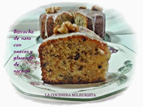 Bizcocho de nata con nueces y glaseado de naranja