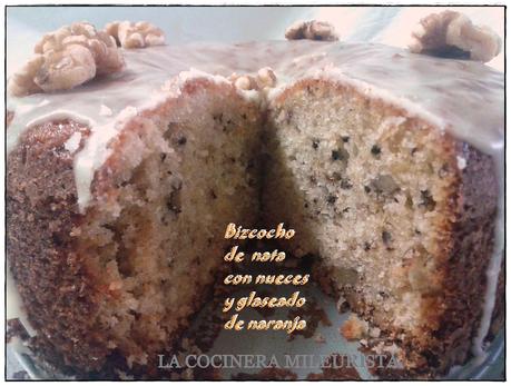 Bizcocho de nata con nueces y glaseado de naranja