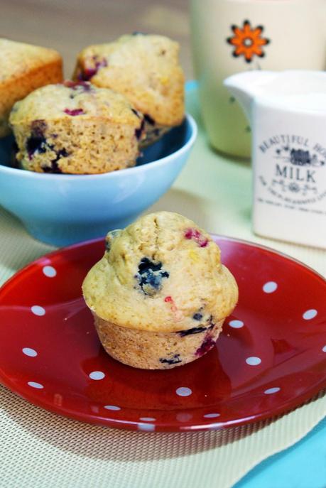 Muffins de Plátano y Frutas del Bosque (¡¡¡¡Sin grasa!!!!)