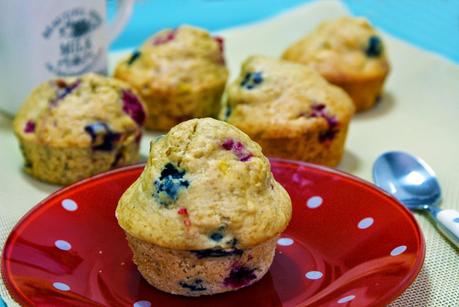 Muffins de Plátano y Frutas del Bosque (¡¡¡¡Sin grasa!!!!)
