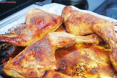 Pollo asado con miel y soja