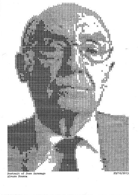 Retrato de Saramago realizado con máquina de escribir