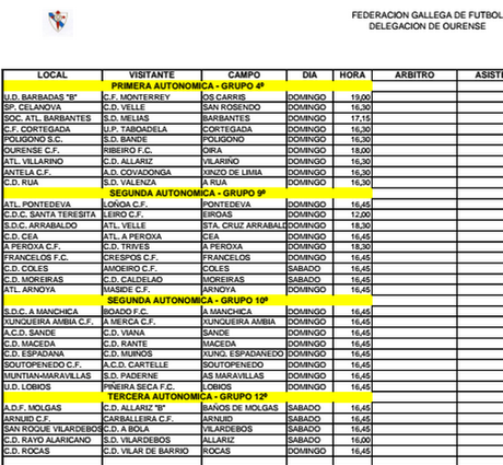 Horarios fútbol en Ourense (4 y 5 de Octubre 2014)