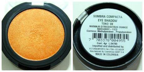 Sombra individual Mineral eyeshadow Samy Cosmetics, tono #08 Naranja Citrico