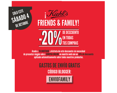 Kiehl's Friends&Family  | 20% de descuento en todas tus compras mañana 4 de octubre