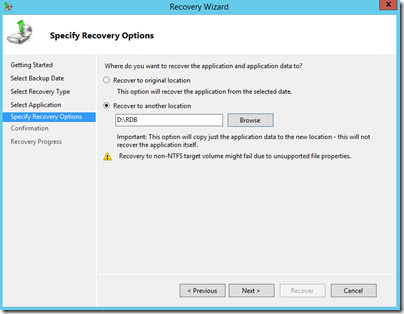 Restaurar una base de datos de Exchange con Windows Server Backup