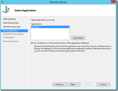 Restaurar una base de datos de Exchange con Windows Server Backup