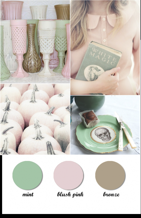 Colour board. Mint, pink and bronze halloween palette