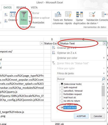 Filtrar datos Xenu en Excel