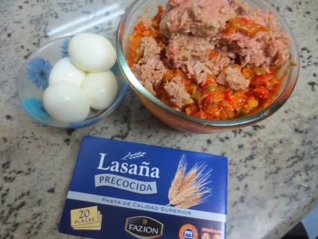 Lasaña de pisto, atún y huevo olla GM