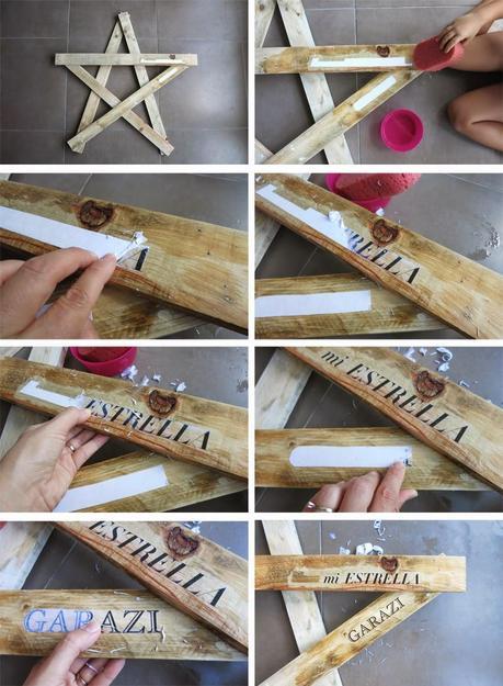 Diy estrella con madera de palet_ cómo transferir con gel medium e impresión de impresora láser