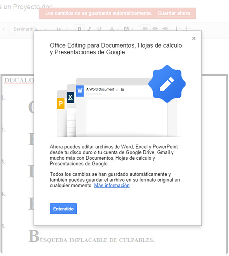 Trabajar con documentos de Office en Google