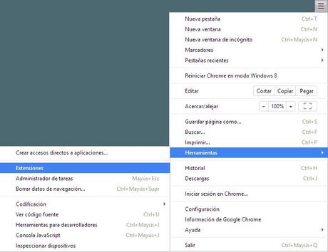 Menu de herramientas Google Chrome