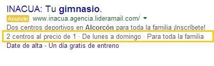 Leyenda extensiĂłn de anuncios Google Adwords