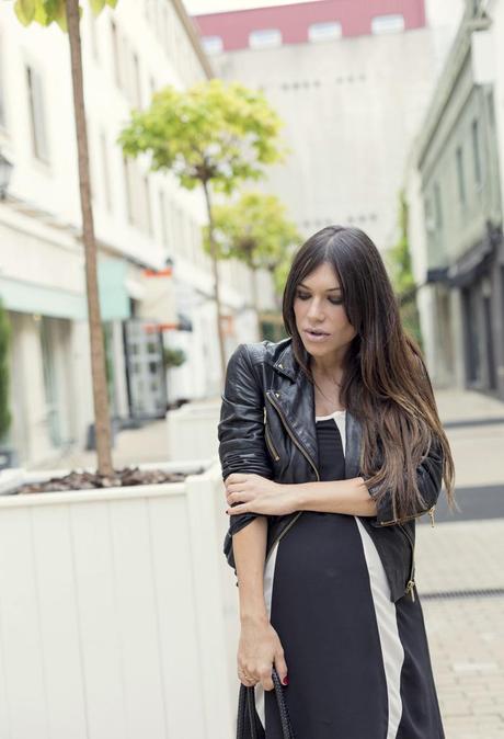 street style barbara crespo color block dress 6ks marc by marc jacobs bag mango leather jacket fashion blogger outfit blog de moda