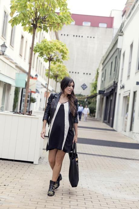 street style barbara crespo color block dress 6ks marc by marc jacobs bag mango leather jacket fashion blogger outfit blog de moda