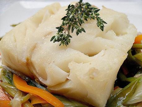 Bacalao en papillote con juliana de verduras