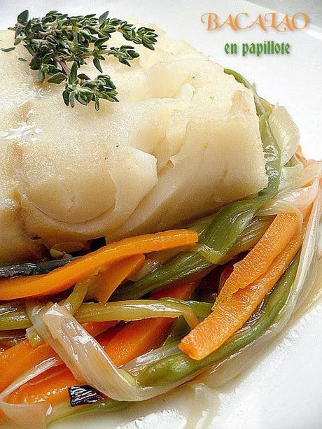 Bacalao en papillote con juliana de verduras