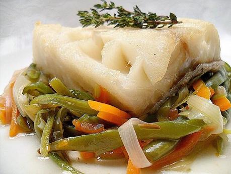 Bacalao en papillote con juliana de verduras