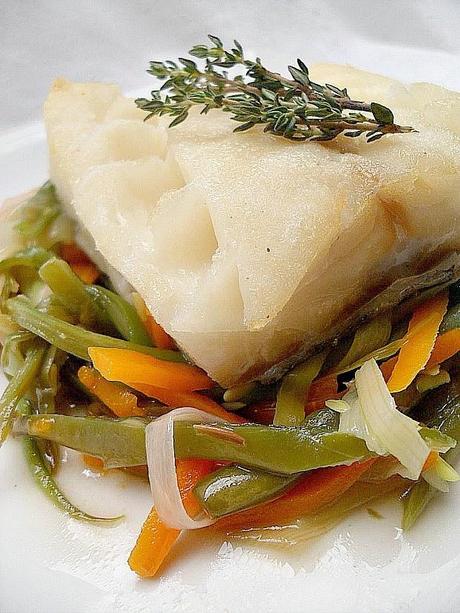Bacalao en papillote con juliana de verduras
