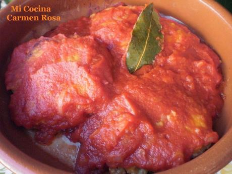 BACALAO REBOZADO EN SALSA DE TOMATE CON SU GELATINA AL HORNO