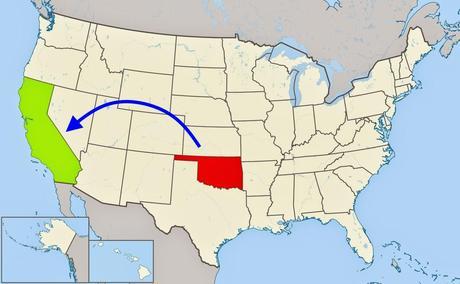 Traslado desde Oklahoma hasta California