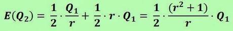 Cálculo del valor estimado E(Q2)= 1/2 (Q1/r) + 1/2 (r Q1) = 1/2 (r^2+1) (Q1/r)