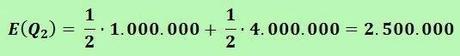 Cálculo de la ganancia estimada E(Q2) = 1/2 (1.000.000) + 1/2 (4.000.000) = 2.500.000