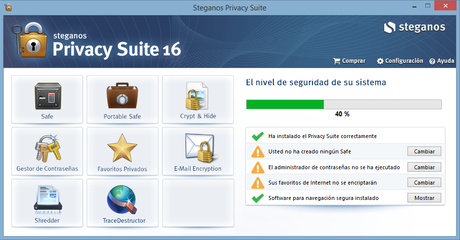 Lanzamiento de Steganos Privacy Suite generación 16 Steganos Privacy Suite 16 - Pantalla principal