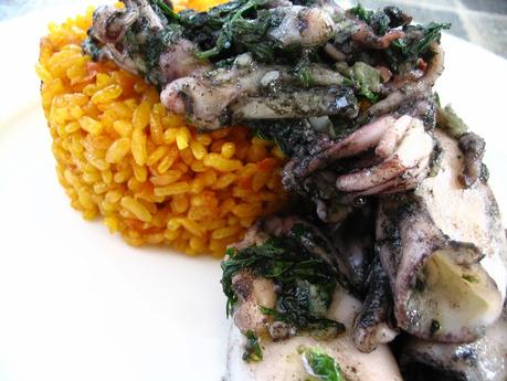 ARROZ DE VERDURAS AL HORNO CON CALAMARES A LA PLANCHA