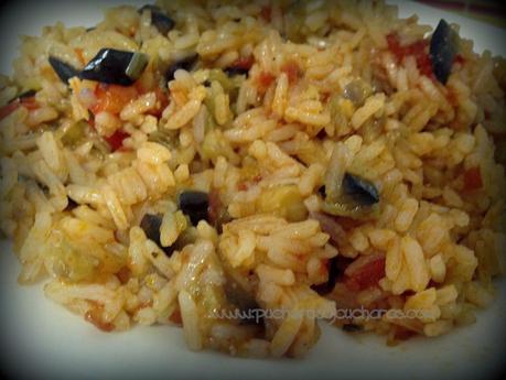 Arroz con pisto de berenjena