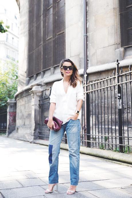 Keep it Simple Denim_Levis_Vintage-White_Shirt-Sandals-Burgundy_Clutch-Paris-Street_Style-Karen_Walker-11