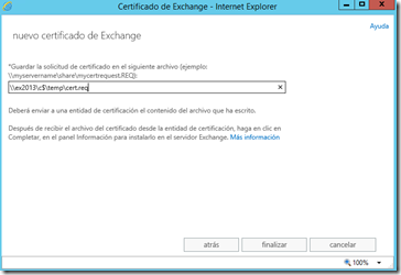 Solicitud de certificado en Exchange 2013 - Generación de CSR
