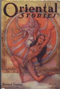 Portada de la revista Oriental Stories (primavera de 1932, vol. 2, nº 2). En ella se puede observar el estereotipo de la mujer oriental, sensual y provocativa.