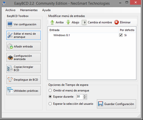 Modifica el cargador de arranque de Windows con EasyBCD