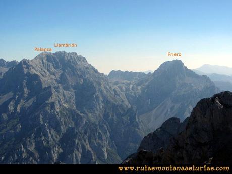 Ruta Ercina, Verdilluenga, Punta Gregoriana, Cabrones: Desde la Torre de los Cabrones, vista de la Palanca, Llambrión y Torre del Friero