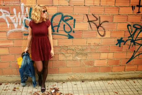 Lace burgundy dress & moccasins