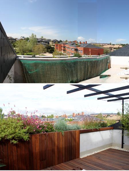 antes y despues terraza encinar Diseño de jardín y decoración para una terraza pequeña y con mucho encanto