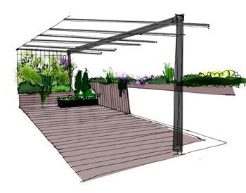 vista 02 COLOR Diseño de jardín y decoración para una terraza pequeña y con mucho encanto