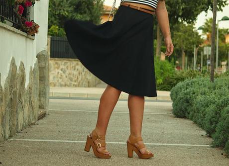Midi skirt with striped top