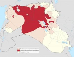 Territorios controlados por el Estado Islámico en Siria e Irak en agosto de 2014. Fuente: Wikipedia.