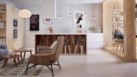 Visualización 3D de apartamento con diseño nórdico.