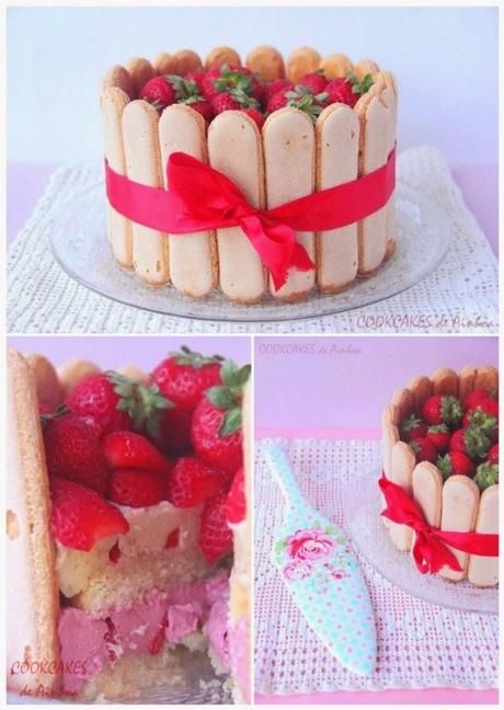 CHARLOTTE DE FRAMBUESA, CHOCOLATE BLANCO Y FRESA