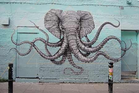Graffiti de Brick Lane: Elefante