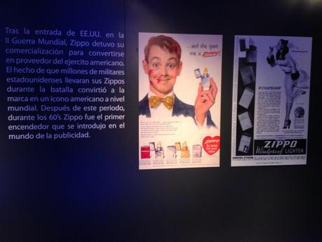 Parte de la muestra con la historia de Zippo en su presentación en España