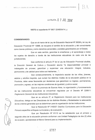 Regimen académico primaria. 1057/14 Resolución 1057/2014